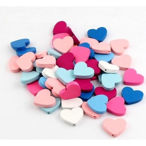 Handmake 30pcs 23x20mm Mixed Color Heart Shape Wood Beads for Jewelry Making BabysToys Pacifier Clip DIY Rattle Wooden Beads