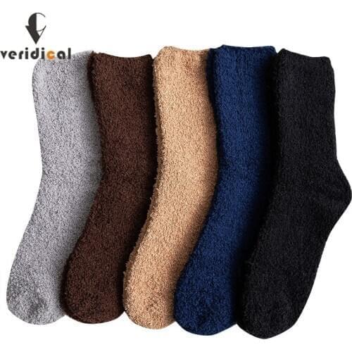 5 Pairs/Lot Men Thicken Socks Fashion Winter Warm Coral Fleece Fluffy Solid Color Sleep Male Bed Socks Calcetines Hot Sell