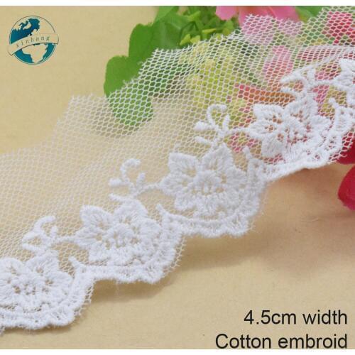 5yards 4.5cm wide white lace cotton embroid lace sewing ribbon fabric guipure diy trims wedding lace DIY Garment Accessories3327