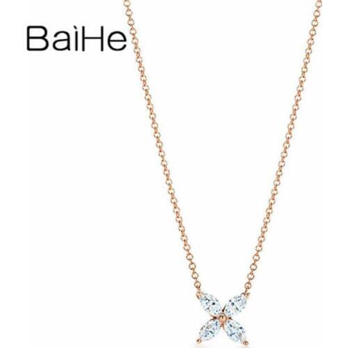 BAIHE Solid 18K Rose Gold 0.32CT Certified H/SI Natural Diamonds Wedding Women Trendy Fine Jewelry Beautiful diamond Necklaces