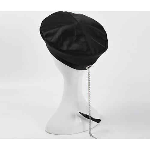 Berets Caps For Women Hat Female Autumn And Winter Black Fashion Chain Bow Beret Simple Black Painter Winter Hats Women Beret