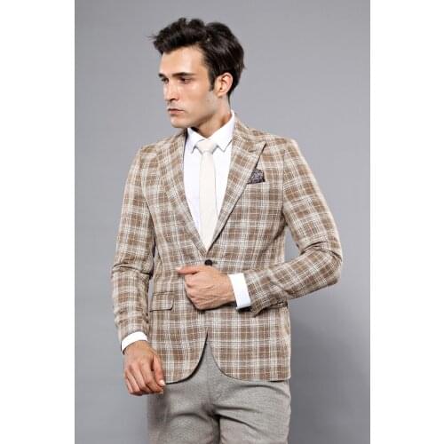 Checked Beige Slim-Fit Blazer Wessi