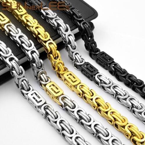 SUNNERLEES Jewelry Stainless Steel Necklace 9mm Geometric Byzantine Link Chain Silver Color Gold Plated Men Women SC65 N