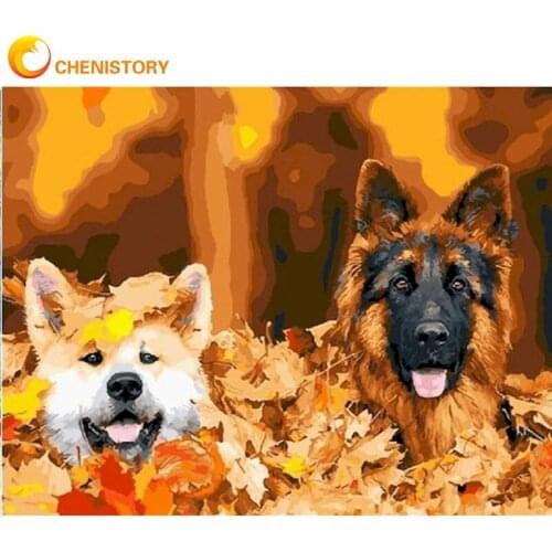 CHENISTORY Little Cats And Dogs Animal Picture By Numbers Kits 40x50cm Framed Acrylic Pigment Coloring On Canvas Home Wall Arts