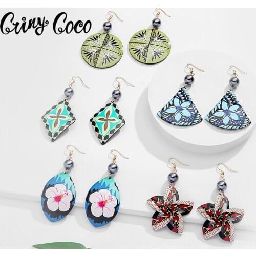 Cring Coco Womens Hawaiian Drop Earring Trendy Acrylic Statement Dangling Earrings for Women Party Jewelry Accessories Brincos