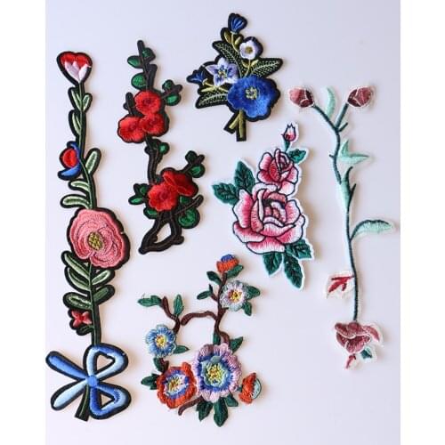 Flowers Decorative Patch Blue Rose,Plum blossom icon Embroidered Applique Patches For DIY Iron on Badges Stickers on the clothes