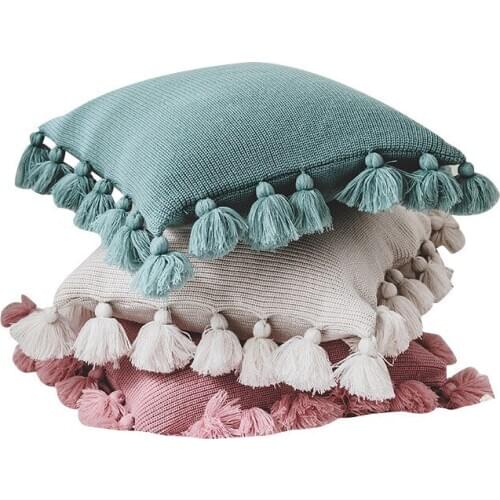 2020 New Decorative Pillows With Pomom Ball Square Jacquard Cushion Covers Throw Pillowcases for Sofa Bedroom Living Room Cojine