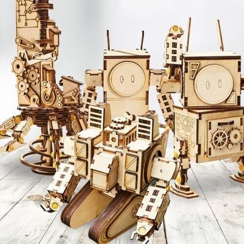 Kids Toy DIY 3D Wooden Model Building Kits Assembled Robot Model Handmade Stereoscopic Assembly Construction Toys for Children
