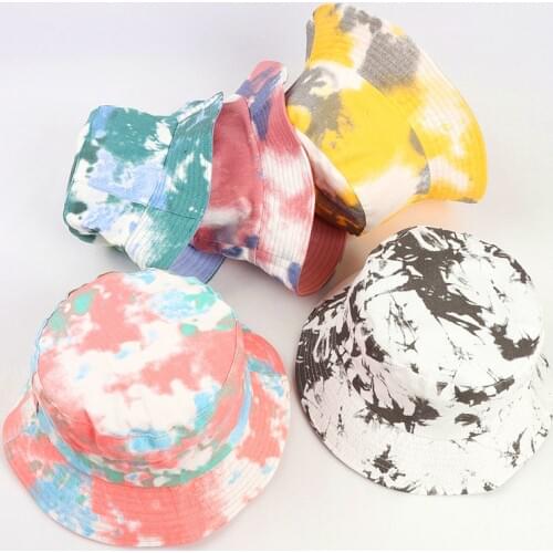 Tie Dye Double-sided Wearing Cap Visor Rainbow Color Bucket Hat Men Women Cotton Flat Sun Hat Reversible Sun Fisherman Hat Black