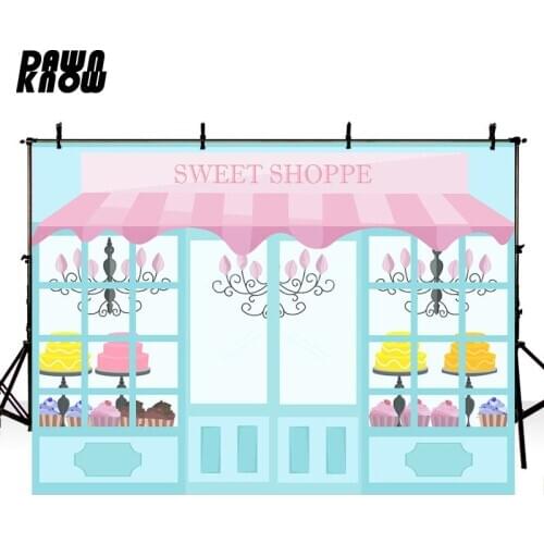 DAWNKNOW Sweet Shoppe Photography Background Photocall Cartoon Candy Bar Backdrop Children Photo Studio Customize lv1053