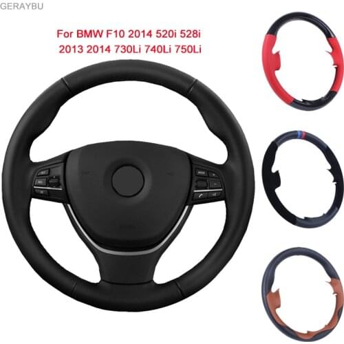 GERAYBU Custom DIY Black Artificial Leather Hand-sewn Car Steering Wheel Cover For BMW F10 2014 520i 528i 2013 2014 730Li 740Li