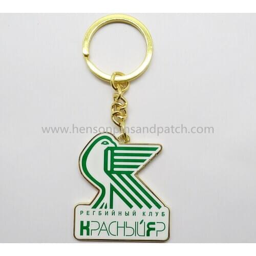 Custom metal hard enamel with printing bird Russian key ring