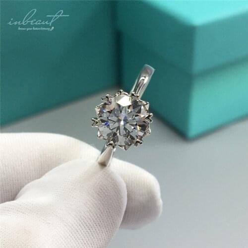 Inbeaut 925 Silver 2 ct Excellent Cut Pass Diamond Test D Color Moissanite Straight Arm Snowflake Ring for Women Fine Jewelry