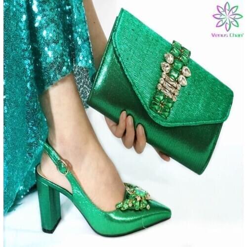 Sexy Style Nigerian Shoe and Bag Set 2020 Fashion African Party Shoes and Bag Shoes with Matching Bags Party Shoes in Green