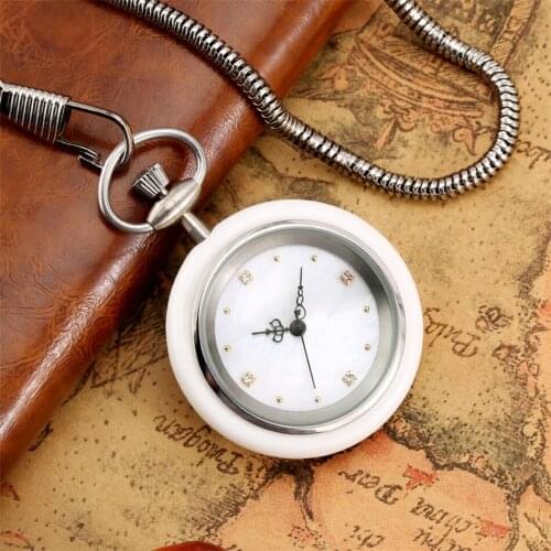 Creative White/Red/Green Jade Design Quartz Pocket Watch Open Face Vintage Pendant Pocket Clock Silver Fob Chain Retro Watch