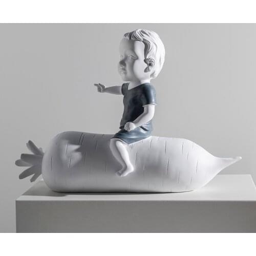 52cm Creative Little Boy Sitting On Radish Resin Figrines Decor Home Sculpture Character Desktop Wine Cabinet Decor Ornaments