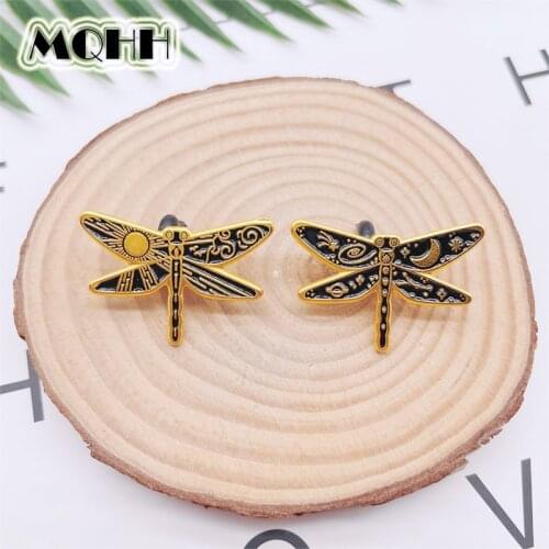 Cartoon Creative Golden Animal Dragonfly Enamel Pins Sun Moon Star Alloy Brooch Badge Clothes Punk Accessories Woman Jewelry