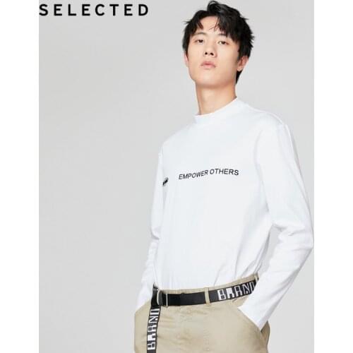 SELECTED Mens 100% Cotton Fasihon Half High Collar Drop-Shoulder Long-Sleeves T-shirt S|420302002