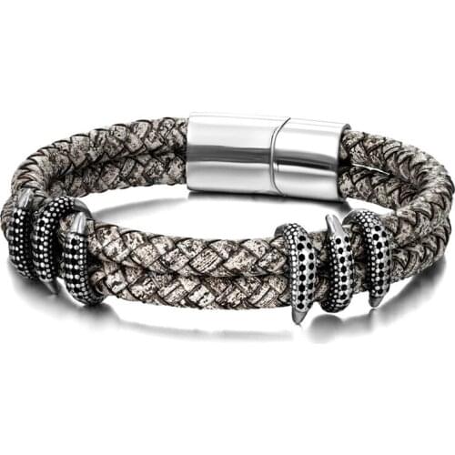 Vintage Style Men Jewelry 316L Stainless Steel Dragon Claw Zircon Bracelet Double Layer Leather Bracelet Bracelets for Men Gifts