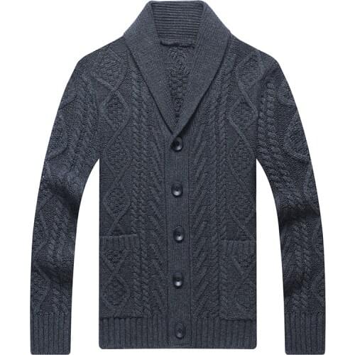 Winter Mens V Neck Knitted Sweater Coat Smart Casual Fashion Loose Twist Cardigan Warm Heavy Wool Male Sweaters for Autumn