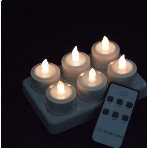 Set OF 6 LED candle remote controlled Flickering frosted Rechargeable TeaLight Electronic lamp waxless f/Wedding home-Warm WHITE