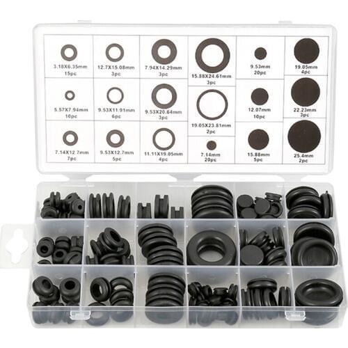 HLZS-125 Piece Rubber Grommet Eyelet Ring Gasket Assortment Set Of 18 Different Sizes, With See-Through Divided Organizer Case