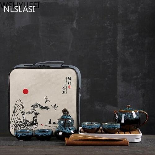 A set of creative simple portable tea tray travel tea set kiln Chinese Tea set tea set tea can be processed home gift tea set