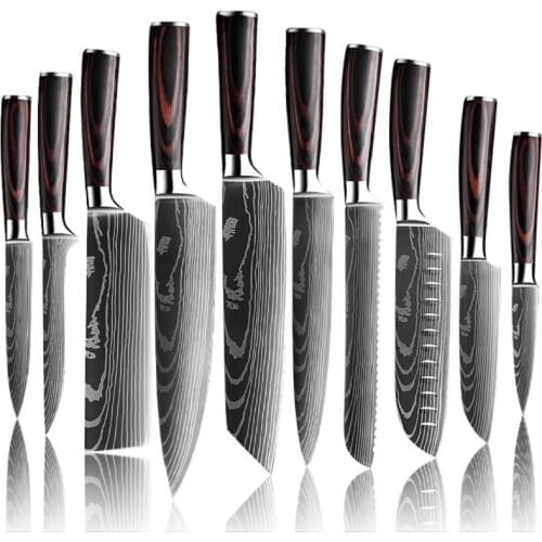 Japanese Upgraded Stainless Steel Chef Knife Set Laser Damascus Pattern Stainless Steel Sharp Cleaver Slicing Utility Knives