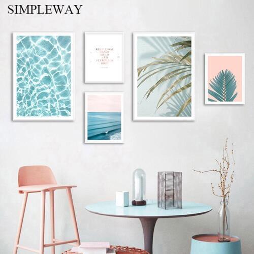 Ocean Waves Leaf Tropical Decoration Picture Nature Landscape Wall Poster Nordic Canvas Print Painting Scandinavian Home Decor