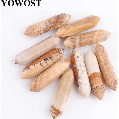 Natural Owyhee Picture Stones Hexagonal Healing Pointed Reiki Chakra No Drilling Hole Pendant Beads Wholesale 10Pcs/lot QU3081