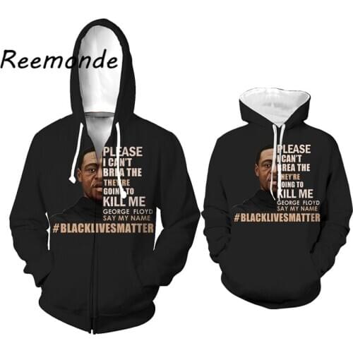 2020 New I can't breathe Hoodies Sweatshirts 3D Fashion Printed Black Pullover Tops for Boys and Mens Hooded Sweatshirt