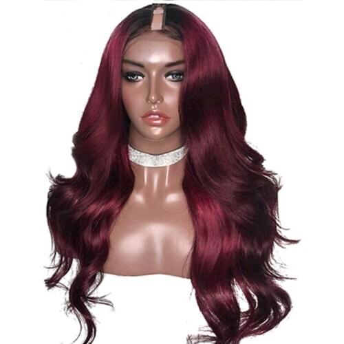 Xinhaoze1B/99J U Part Human Hair Wigs Brazilian Remy Body Human Hair Wigs Ombre Color 150Density Middle U Part Burgundy Hair Wig