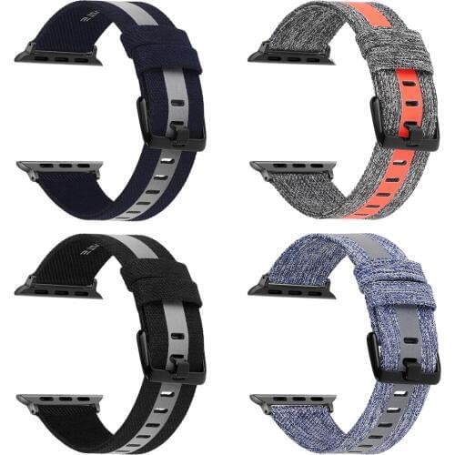 Canvas Men Sports Wrist Band Strap Genuine Leather Replacement Watchbands For Apple Watch Series 5/4/3/2/1 38/40/42/44mm