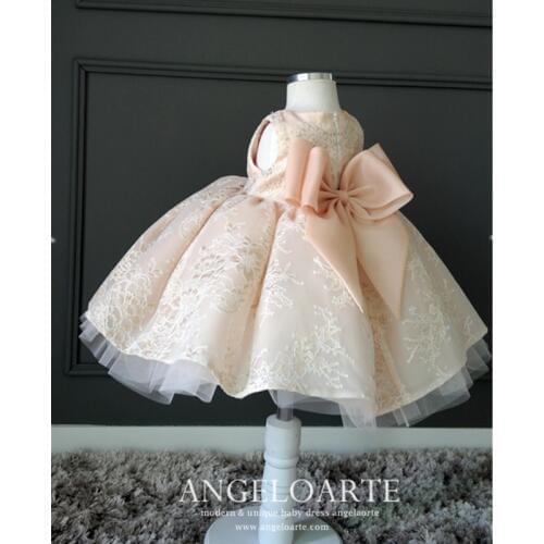 Baby Girls 1 year Birthday Party Dresses Princess baby girls dress pink tulle christening dresses Bow Baptism Dress for newborn