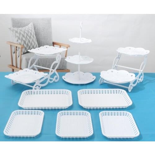 Wedding White Cake Stand Table Ornaments Lace Plastic Cake Plate Fruit Dessert Cake Cupcake Plates Birthday Dessert Tableware