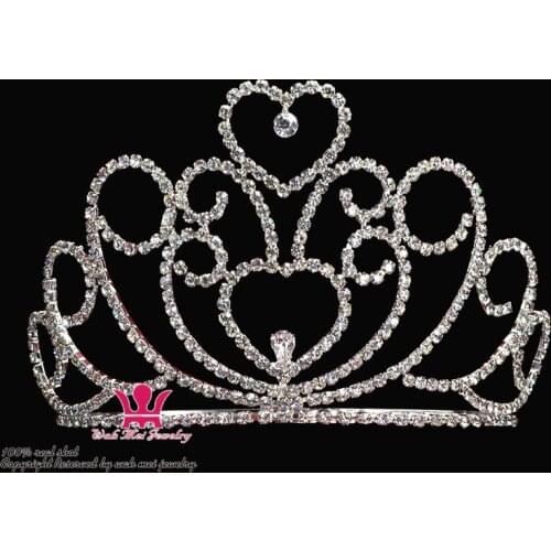 Heart Drop Tall Large Crowns Rhinestone Crystal Adjustable Headband For Pageant Or Bridal Wedding Hair Jewelry Handmade Tiaras