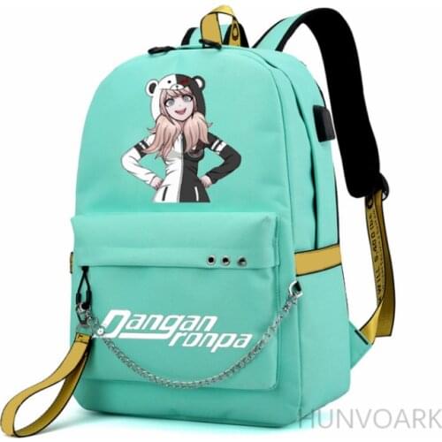School Backpack Anime Danganronpa Teenagers School Backpack USB Port Monokuma School Bag Bear Pattern Student Book Travel Bag