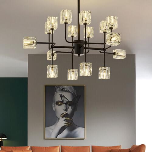 Nordic Modern Hotel Lighting Brass Copper Chandelier Lamp Led Square Crystal Led Chandelier Lighting Modern Chandelier