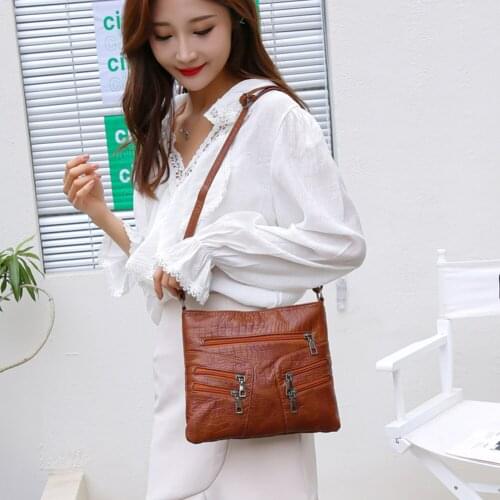 Womens Bag Vintage PU Leather Multi Layers Shoulder Crossbody Messenger Bag Casual Ladies Solid Color Large Capacity Handbags