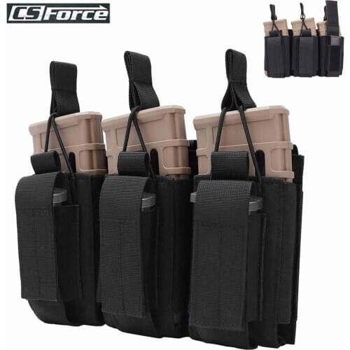 Tactical Triple Mag Pouch Molle Open-Top Triple Magazine Pouch Rifle Pistol Mag Holder for M4 M14 M16 AK AR 5.56/7.62/9 mm Nylon