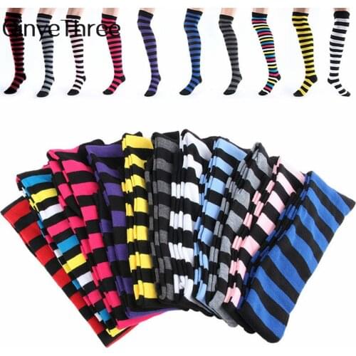 Japanese Anime Female Striped Over-The-Knee Stockings College Harajuku Thin High Tube Colorful Candy Color Dropship