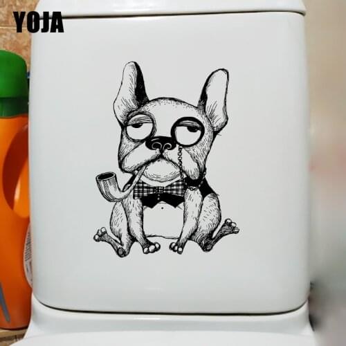 YOJA 17.6×23.7CM Humorous Dog With A Pipe Personality Toilet WC Decoration Cartoon Home Wall Stickers T1-2990