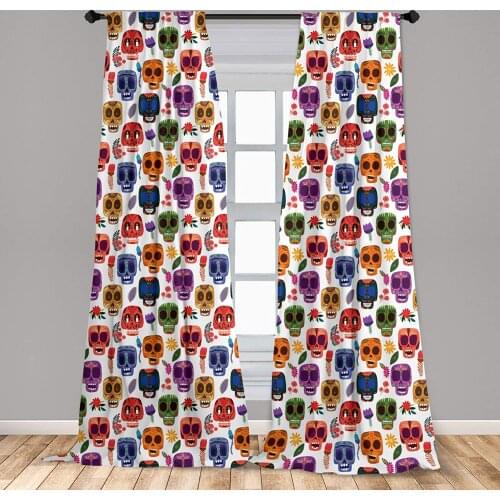 Day of The Dead Curtains Artwork Wooden Scary Cartoon Funny Details Print Window Treatments for Living Room Bedroom Decor