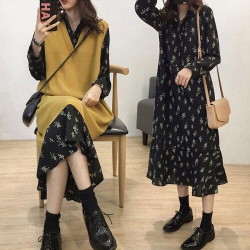 Large size womens wear 2021 new spring clothes fat mm loose slim foreign style aging floral dress two-piece suit