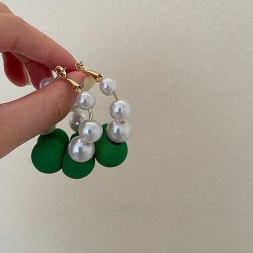 Elegant White Imitation Pearl Earrings For Women Summer Korean Style Ear Ring Green Bead Accessories Charm Favorite Jewelry Gift