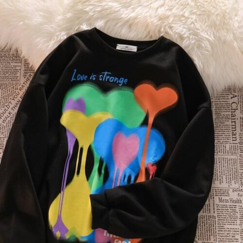 Color love printing loose all-match sweater womens early autumn 2021 new trendy thin western-style pullover long-sleeved top
