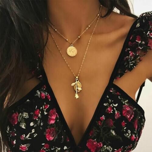 Gold color Choker Necklace for women rose flower mary Pendant Chain Necklaces & Pendants colar Collares collier femme kolye