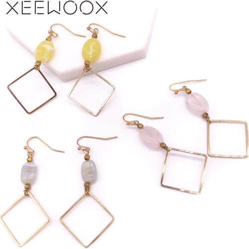 XEEWOOX 2019 New Geometry Gold Earrings Semi-precious Boho Earrings Simple Tricolor Vintage Earrings Geometry Drop Earrings