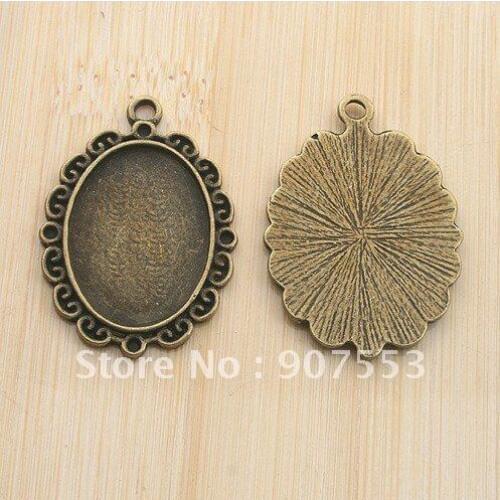 10pcs antiqued bronze color flower rim picture frame settings cabochon:24.5x18mm G1956