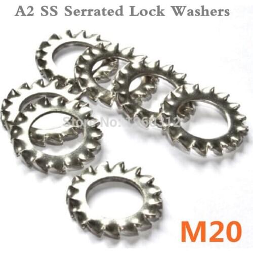 100Pcs/lot A2 Stainless Steel DIN6798A M20 Shakeproof Serrated Lock Washers, External Toothed